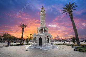 Konak Square and the old clock tower in Izmir, Turkey