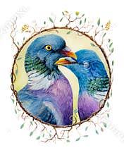 Love birds in circle of branches