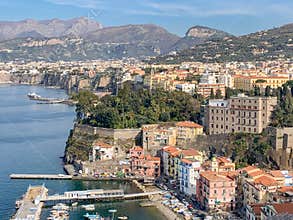 Overlooking historic fishing village of Marina Grande and city of Sorrento, Italy, Europe