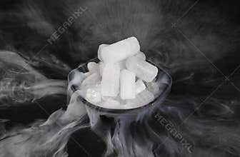 Dry ice on a black background