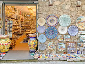 Typical handmade potteries from Ravello Resort town on Amalfi Coast / UNESCO World Heritage Sites, Italy, Europe