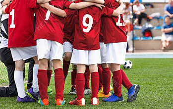 Football Team Standing in Team Circle Before Tournament Final Match