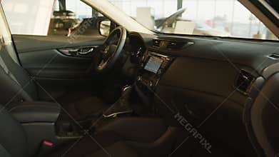 Modern car dashboard. Car detailing. Modern car interior details. Interior of prestige modern car. Dark car interior -