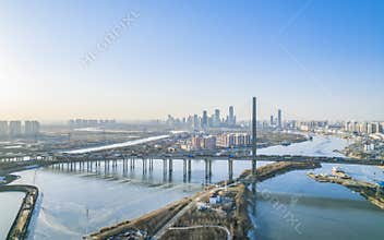 Aerial view of Haihe Bridge in Tianjin Binhai New Area