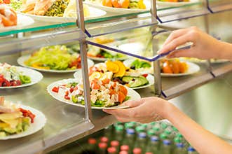 Buffet self service canteen display fresh salad