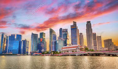 Bold Sunset Over Singapore Skyline at Marina Bay