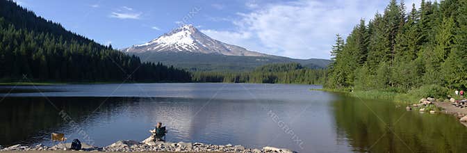 Trillium Lake and Mt. Hood panorama, Oregon.