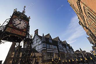 View of the Grade I Listed Eastgate Clock & Chester Rows from the Chester city walls