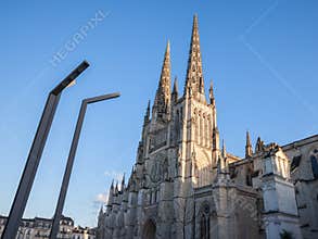 Bordeaux Cathedral Cathedrale Saint Andre seen from below, in the historic medieval part of the city.