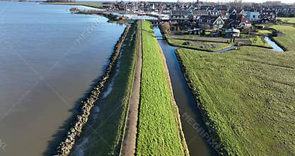 Typical dutch touristic attraction old historic picturesque fishing village on the penisula of Marken, The Netherlands