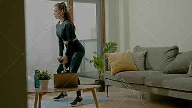 Fitness Girl Do Squats With Dumbbell