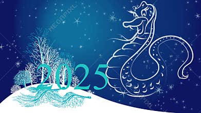 Video postcard congratulations with the symbol of 2025 on the eastern calendar - a snake