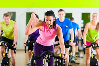 Indoor bycicle cycling in gym