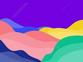Colorful landscape in a minimalistic style. Plains and mountains  fields and meadows. Typographic boho decor for prints