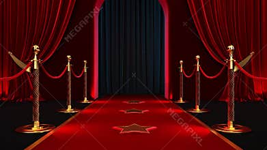 Red Carpet festival scene animation. Red carpet and pillars with red ropes.