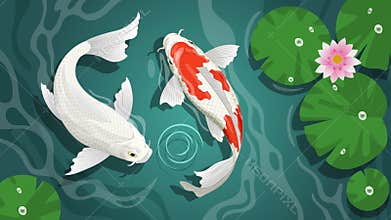 Couple of beautiful koi in the pond