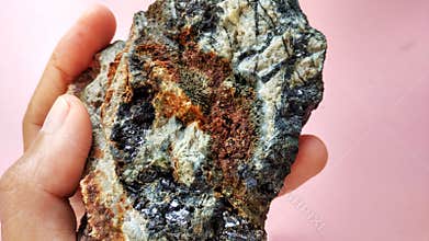 Andesite altered on hydrothermal alteration zone with pyrite and calcopyrite