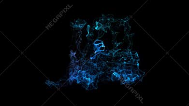 Glowing blue swirl lines formation of Forklift 3d model. Motion animation in 3d virtual space. 4k UHD 3840x2160