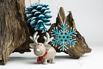 New Year\'s decoration with reindeer on white background