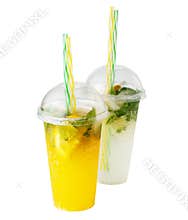 Cooling orange lemonade drink in plastic cup