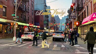 Little Italy neighborhood on a Christmas time, Manhattan, New York City, USA