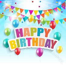 Color glossy balloons birthday party card background. vector illustration