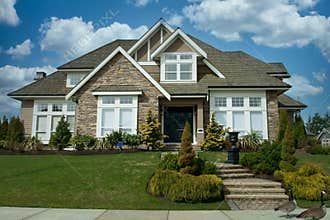 Home Dwelling House Exterior Blue Sky Background Front Elevation