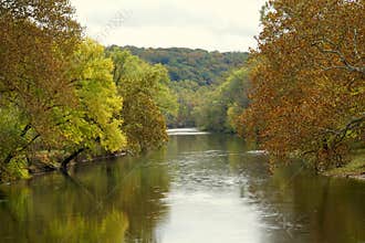 Beautiful fall foliage along Brandywine River near Wilmington, Delaware, U.S.A