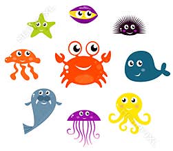 Sea creatures and animals icons.