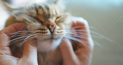 Cat relaxing and getting massage on face