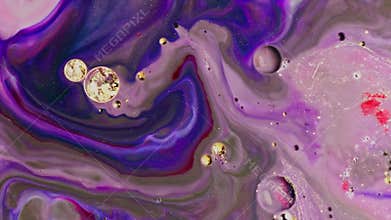 Close-up light purple oil paints are mixed together like artwork
