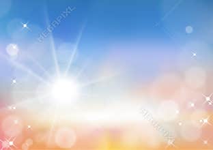 Colourful Soft and Sweet Bokeh Sun light, Vector illustration reflection light with Pink, Yellow, Orange and Blue sky, Blurry