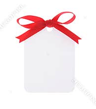 White gift tag with red bow