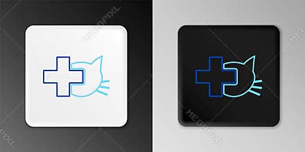 Line Veterinary clinic symbol icon isolated on grey background. Cross with cat veterinary care. Pet First Aid sign