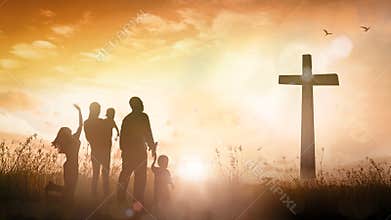 Christian Family Worship at Sunset Cross for Faith and Praise Banner