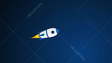 A spaceship sails through a distant blue space