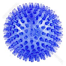 transparent dark blue spiked plastic ball isolated on white background - massager, dog toy and COVID-19 symbol