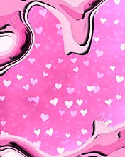 Abstract background and paper cut shapes in rose pink colors with many falling hearts