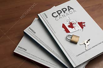 Canada new data protection law cppa concept: three books shows the name of the old and the new Canada data protection laws