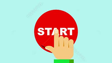 Click hand in flat style. Push start button