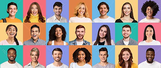 Composite collage of happy diverse multicultural young people
