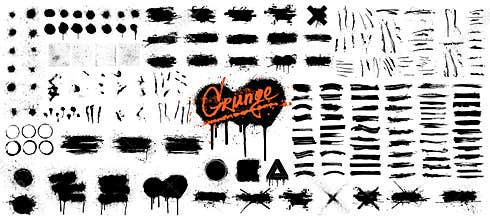 Diverse set of black paint - ink brush strokes, brushes, lines, spray, ink splash , mud and other Dirty artistic design