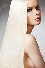 Wellness beautiful model, long blond straight hair