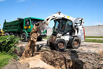 Mini excavator at construction site
