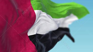 Waving Flag of UAE in Wind . United Arab Emirates Flag Seamless Loop.