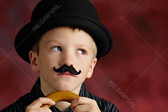 Boy with moustache and bowler