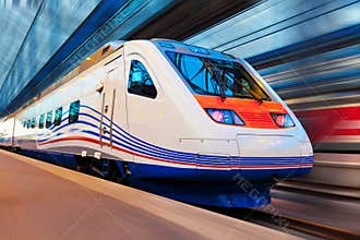 Modern high speed train with motion blur