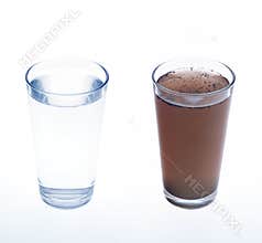 Clean and dirty water in drinking glass