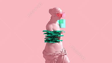 3D Glitch Of venus De Milo On Pink Background. Concept Of NFT Technology.
