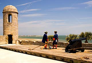 Soldiers and cannon at fort